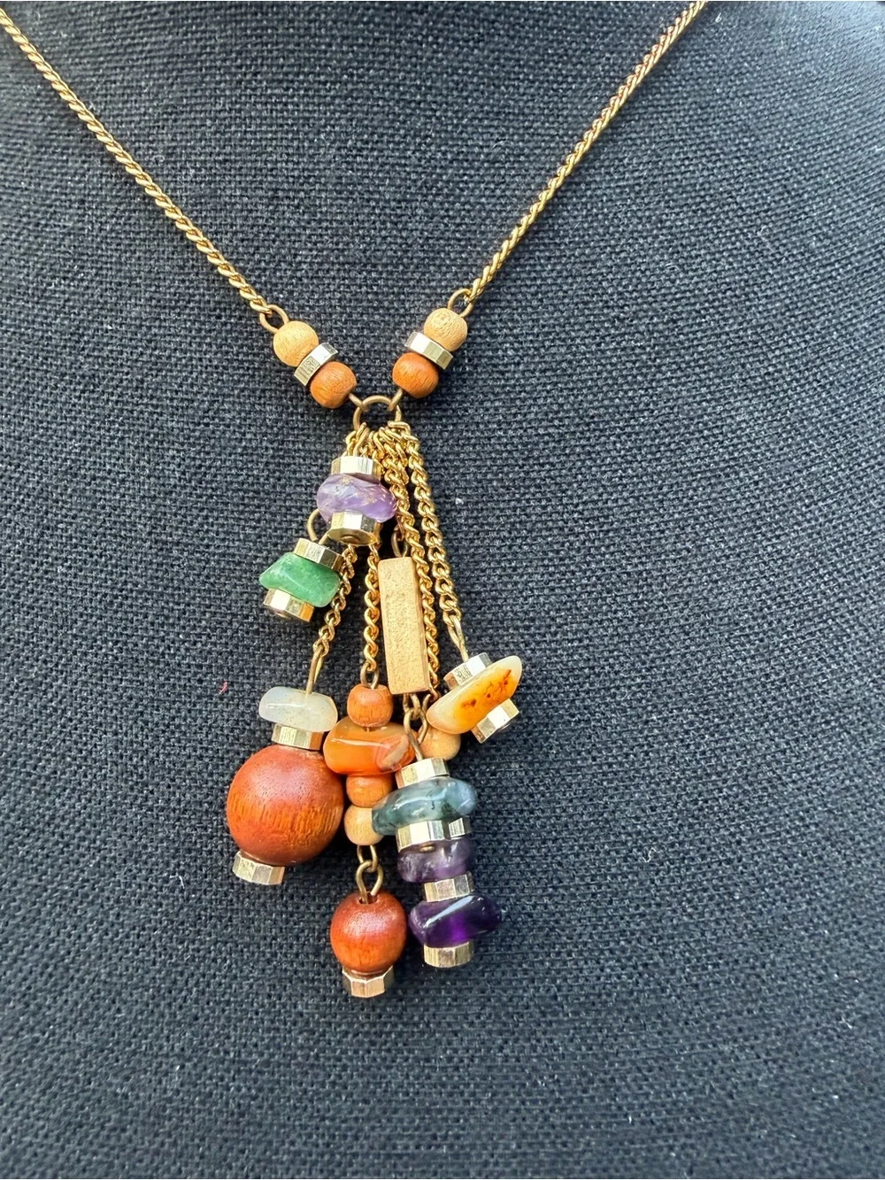 Vintage Bohemian Goddess Artisan Style Multi-Bead Tassel Necklace